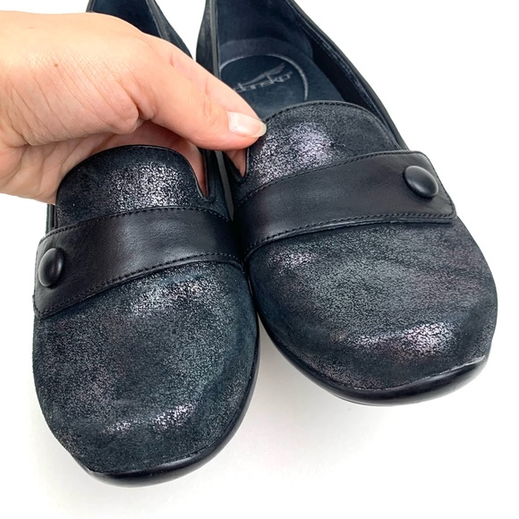 Dansko Loafers Olena Metallic Leather Comfort Slip on Flats Button Sz 40 9.5-10 - Picture 5 of 9
